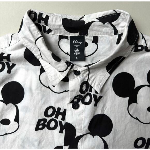 Disney Mickey Mouse Shirt Mens Large White Black Oh Boy Neff Button Up Cartoon - Picture 3 of 15